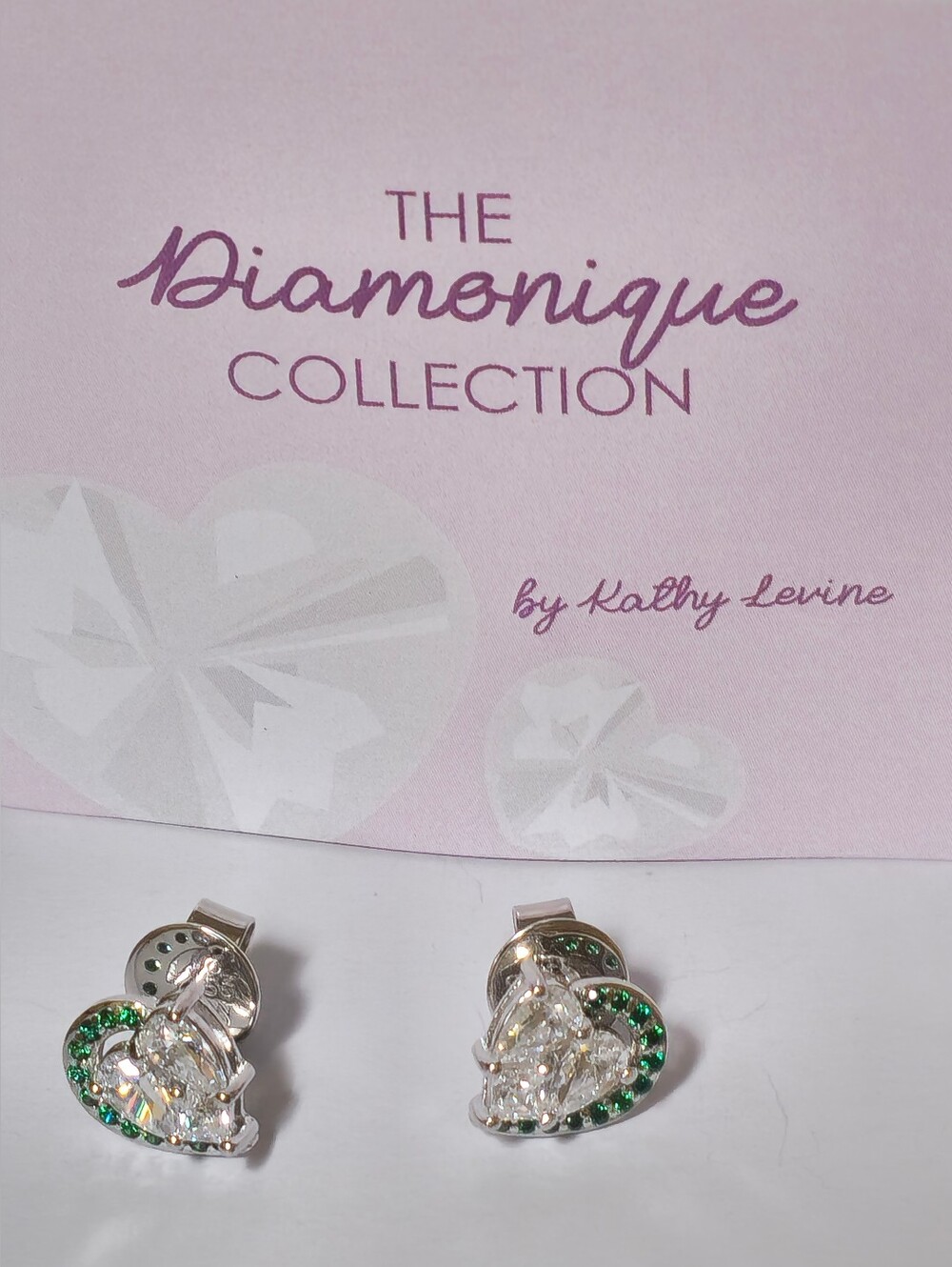 Diamonique x Kathy Levine Love Struck Green Heart Stud Earrings Silver